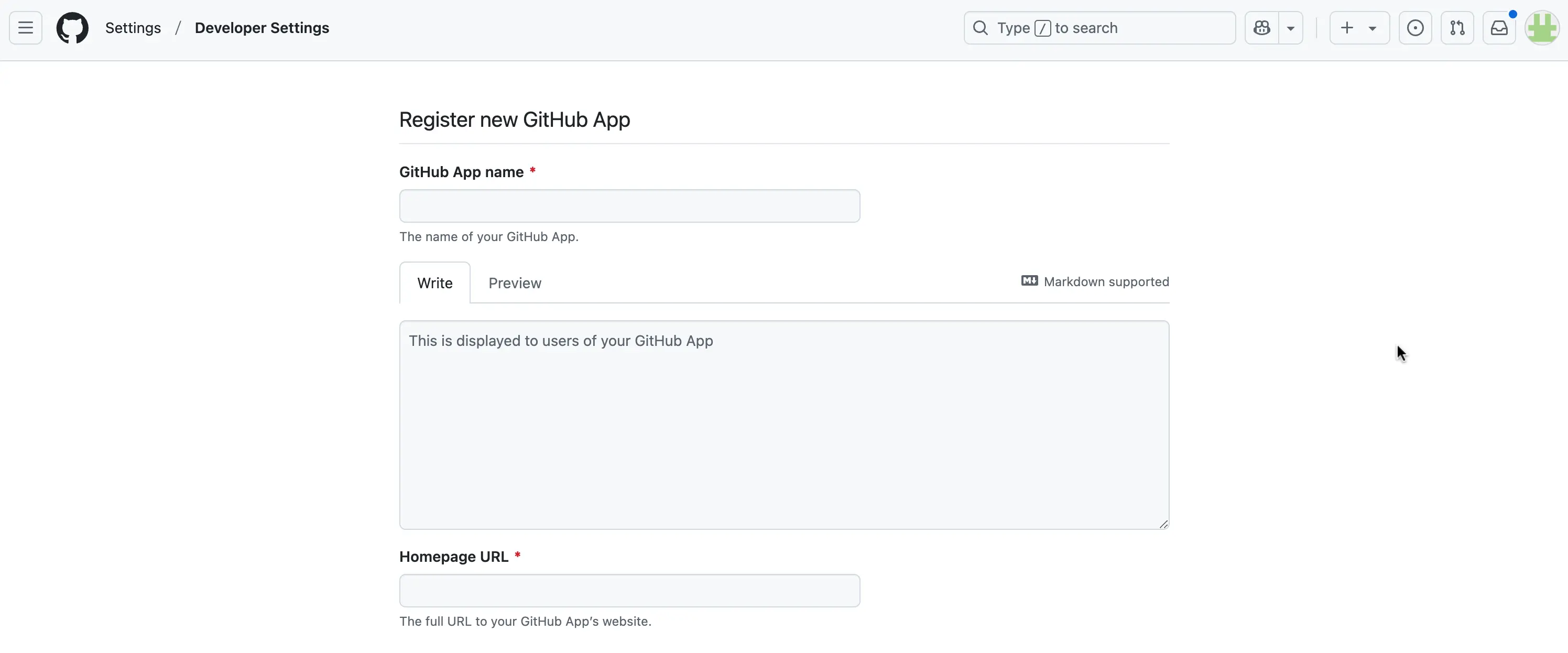 App name and homepage URL